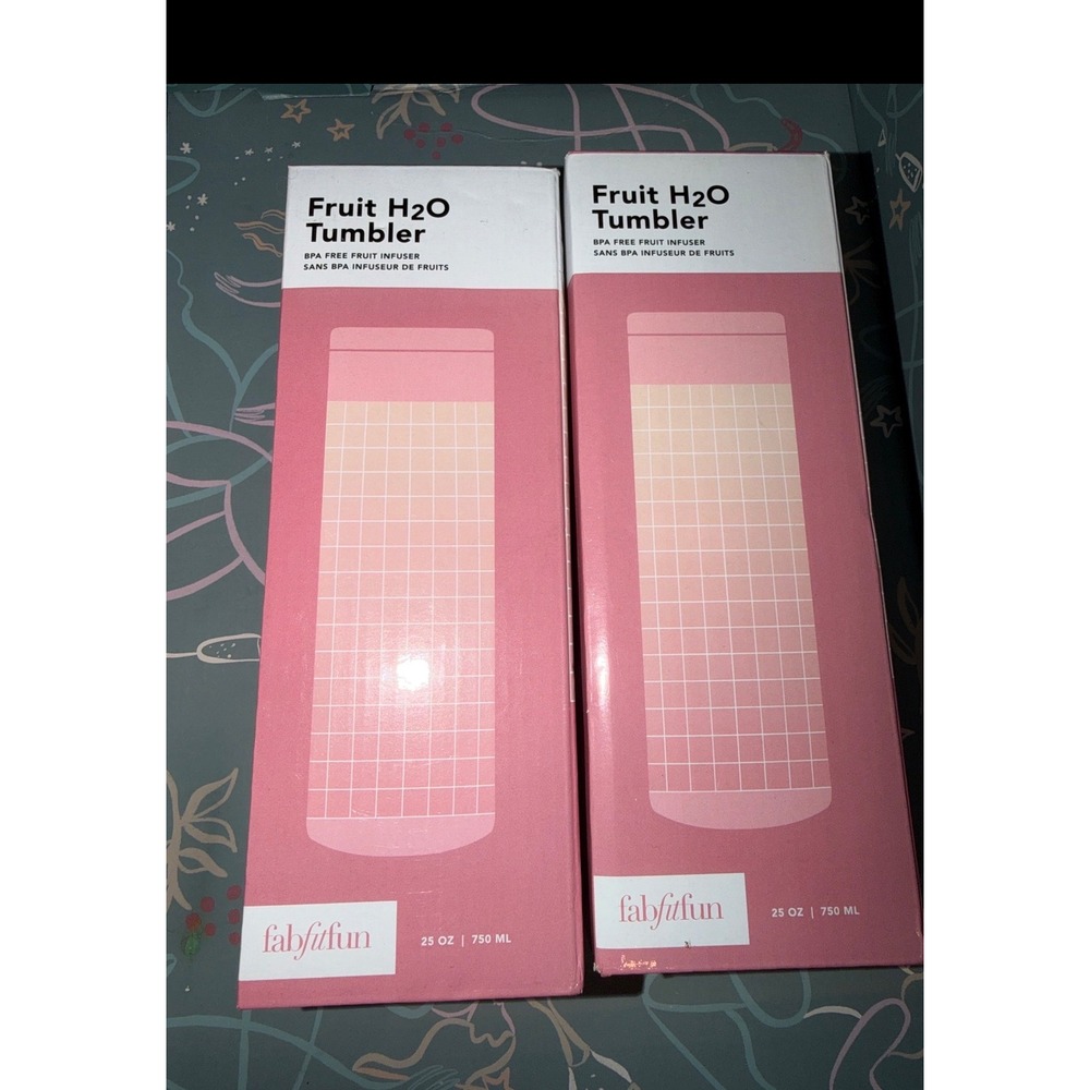 FabFitFun Fruit H2O Tumbler‎ BPA Free Fruit Infuser 25 Oz Pink Grid